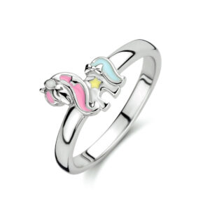 ring emaille eenhoorn zilver gerhodineerd
