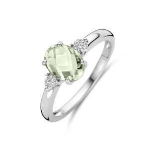 ring groen amethist en zirkonia zilver gerhodineerd