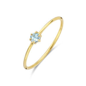 ring met geboortesteen aquamarijn maart 14K geelgoud