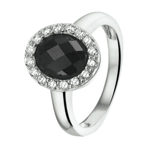 ring onyx en zirkonia zilver gerhodineerd