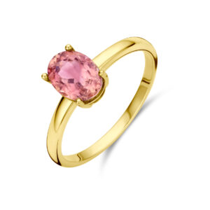 ring roze toermalijn 14K geelgoud