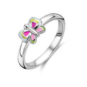 ring vlinder emaille zilver gerhodineerd