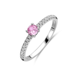 ring wit en roze zirkonia zilver gerhodineerd