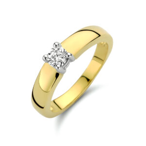 ring zirkonia 14K bicolor goud geel/wit