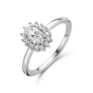 ring zirkonia halo zilver gerhodineerd