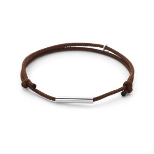 armband katoen bruin 16 - 32 cm zilver gerhodineerd met rubber/nylon/leer
