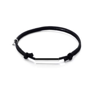 armband katoen zwart 16 - 32 cm zilver gerhodineerd met rubber/nylon/leer