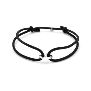 armband katoen zwart 16 - 32 cm zilver gerhodineerd met rubber/nylon/leer