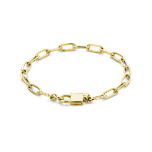 armband paperclip en slot 18 cm 3 micron zilver verguld (geel)