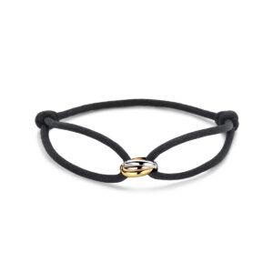 armband satijn zwart tricolor 13 - 26 cm 14K goud met rubber/nylon/leer