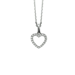 collier hart zirkonia 41 + 4 cm zilver gerhodineerd