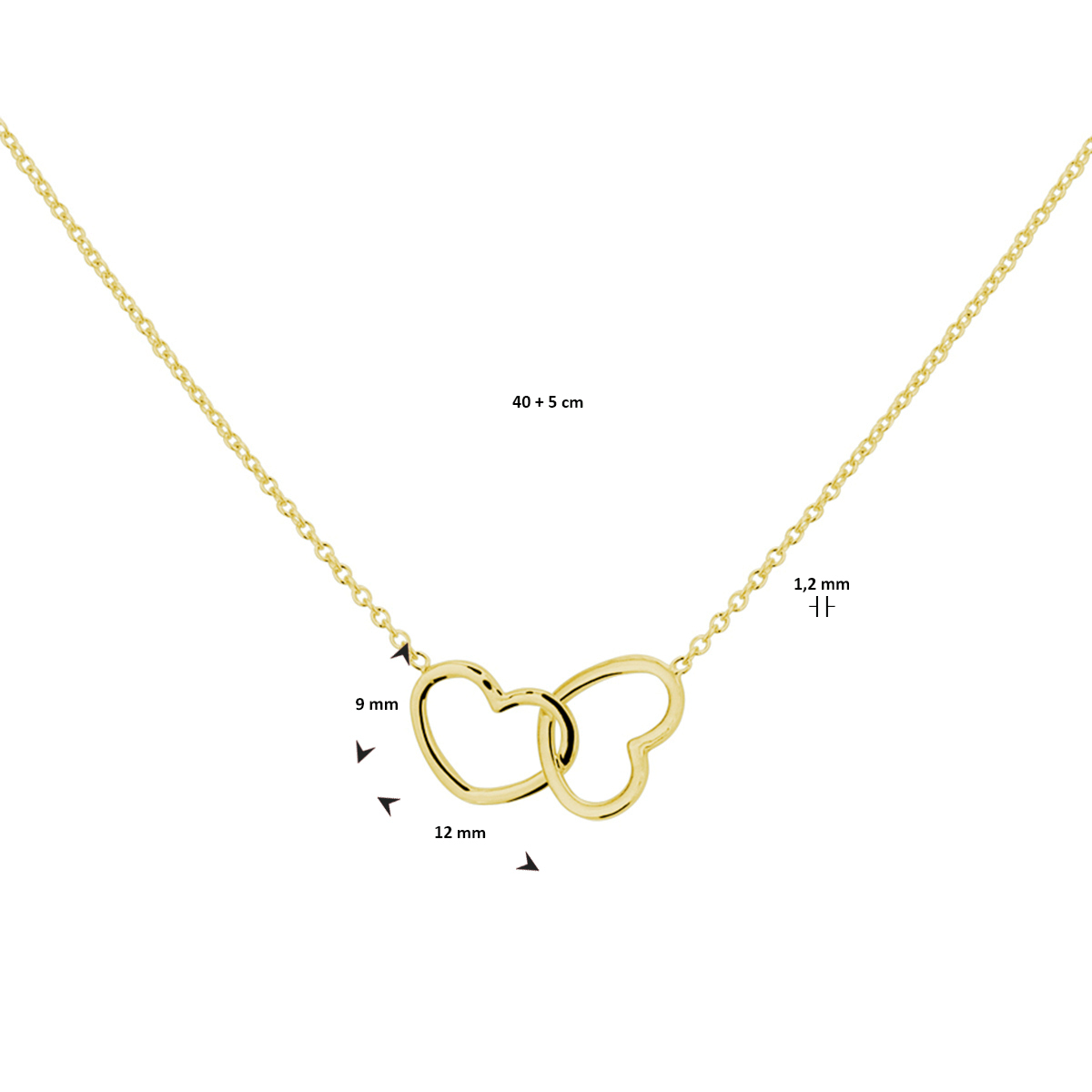 collier hartjes 40 + 5 cm 3 micron zilver verguld (geel) - Afbeelding 3