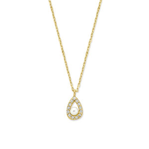 collier zirkonia en parel 41 - 43 - 45 cm 14K geelgoud