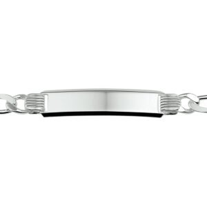 graveerarmband figaro plaat 8 mm 20 cm zilver gerhodineerd