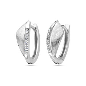 klapoorringen zirkonia gescratcht zilver gerhodineerd