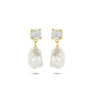 oorhangers parel en zirkonia 19,5 mm 1 micron zilver verguld (geel)