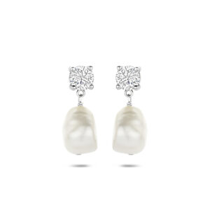 oorhangers parel en zirkonia 19,5 mm zilver gerhodineerd