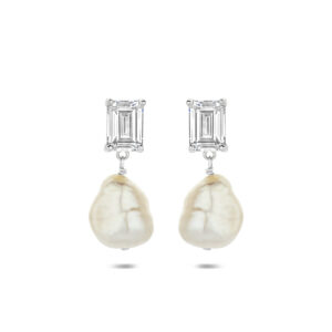 oorhangers parel en zirkonia 22 mm zilver gerhodineerd