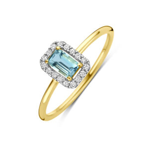 ring aquamarijn en diamant 0.08ct h si 14K geelgoud