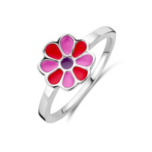 ring bloem emaille zilver gerhodineerd