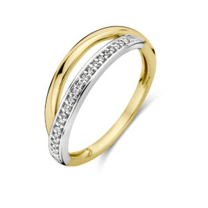 ring diamant 0.08ct h si 14K bicolor goud geel/wit