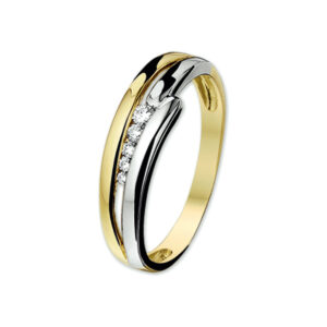 ring diamant 0.096ct h si 14K bicolor goud geel/wit