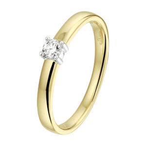 ring diamant 0.10ct h si 14K bicolor goud geel/wit