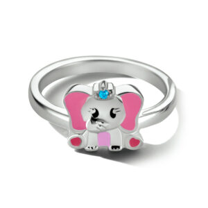ring emaille olifant blauw zirkonia zilver gerhodineerd