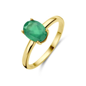 ring groen agaat 14K geelgoud