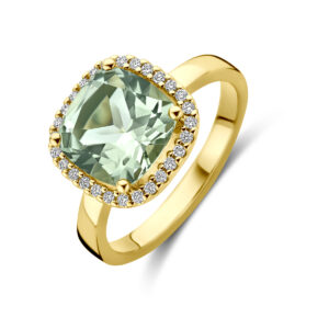 ring groen amethist en diamant 0.14ct h si 14K geelgoud