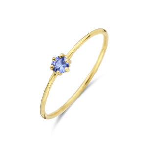 ring met geboortesteen tanzaniet december 14K geelgoud