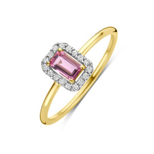 ring roze toermalijn en diamant 0.08ct h si 14K geelgoud