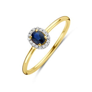 ring saffier en diamant 0.05ct h si 14K geelgoud