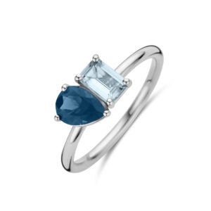 ring toi-et-moi sky blue topaas en london blue topaas 14K witgoud
