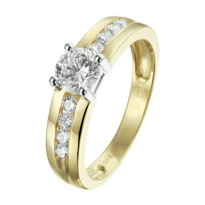 ring zirkonia 14K bicolor goud geel/wit