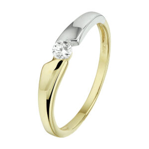 ring zirkonia 14K bicolor goud geel/wit
