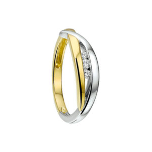 ring zirkonia 14K bicolor goud geel/wit