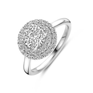 ring zirkonia halo zilver gerhodineerd