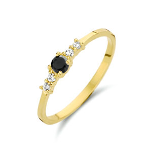 ring zwart en wit zirkonia 14K geelgoud