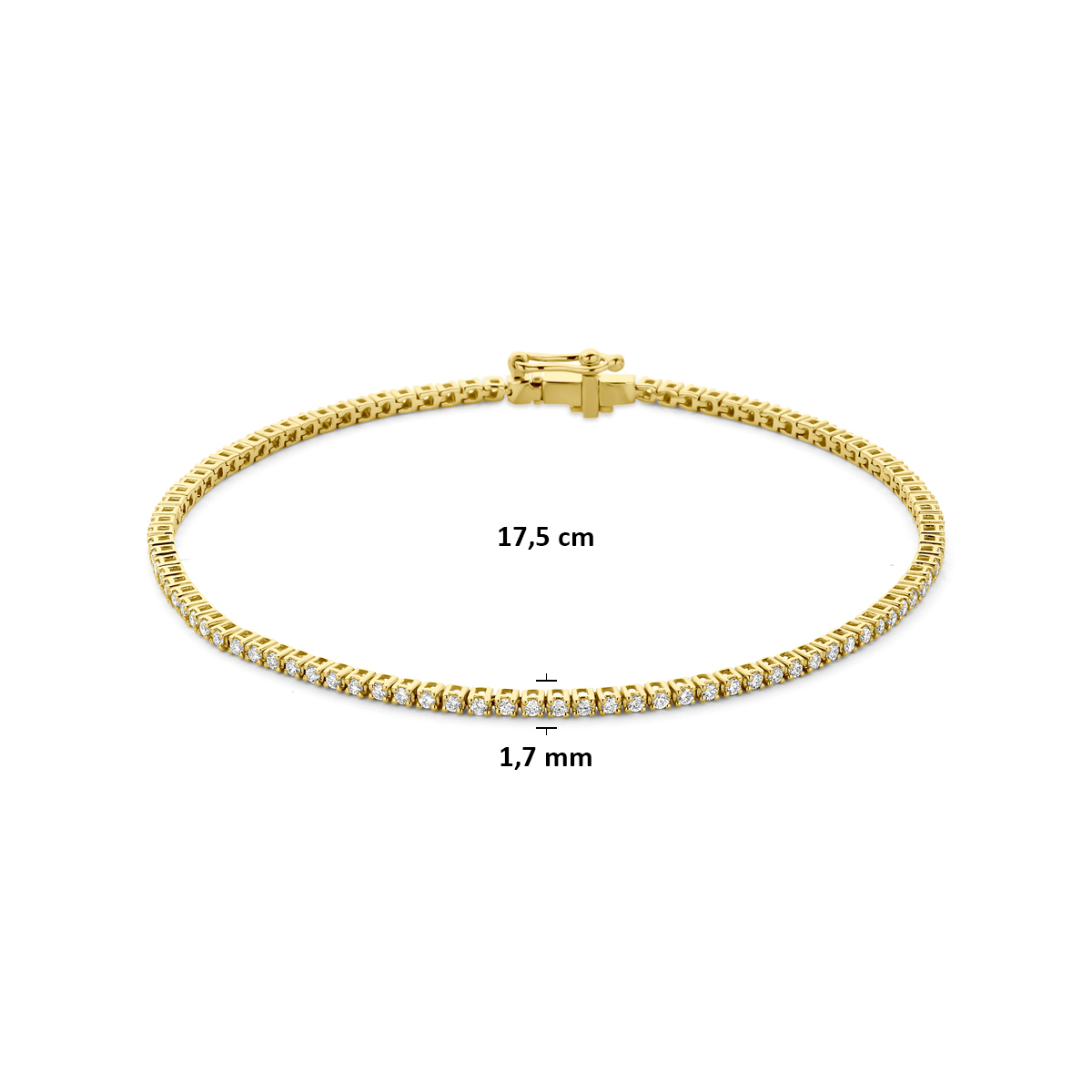 tennisarmband lab grown diamant 1.00ct f vs 1,7 mm 17,5 cm 14K geelgoud - Afbeelding 3