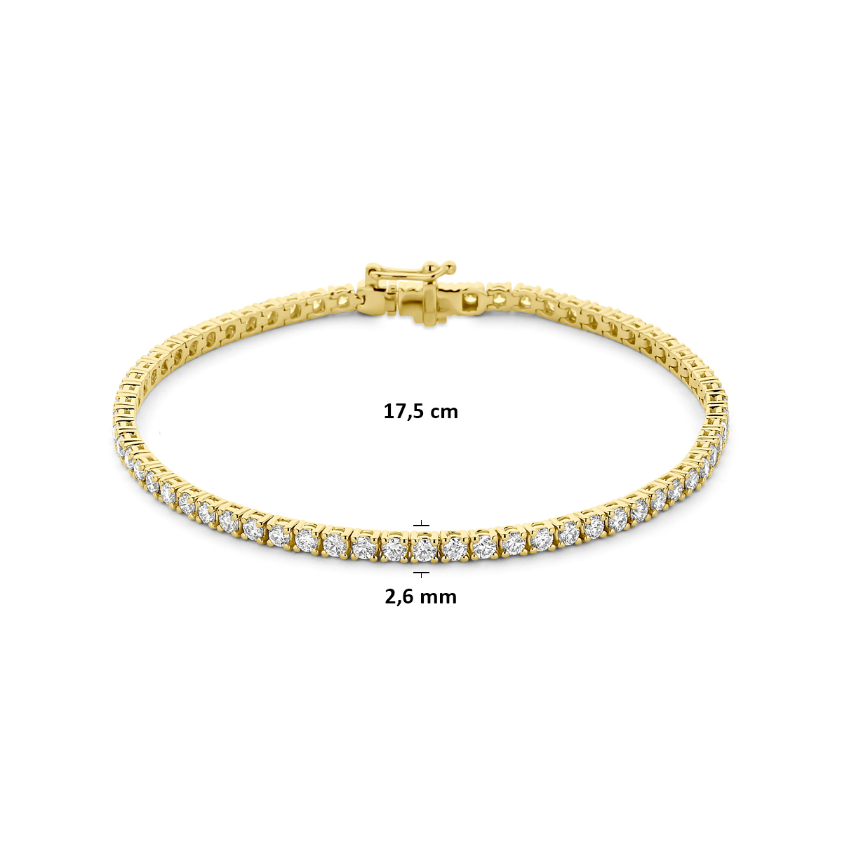 tennisarmband lab grown diamant 3.00ct f vs 2,6 mm 17,5 cm 3 micron zilver verguld (geel) - Afbeelding 3