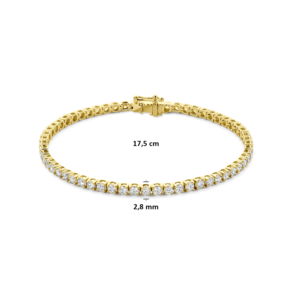 tennisarmband lab grown diamant 4.00ct f vs 2,8 mm 17,5 cm 14K geelgoud - Afbeelding 3