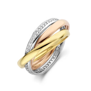 trinity ringen tricolor diamant 0.29ct h si 14K tricolor goud