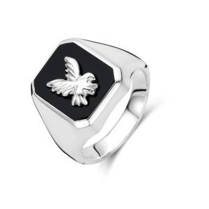 zegelring massief adelaar onyx zilver wit