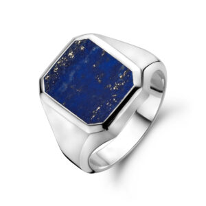 zegelring massief lapis 13 x 11 mm zilver gerhodineerd