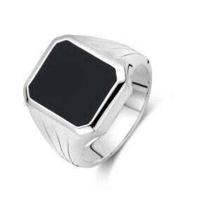 zegelring massief onyx zilver wit