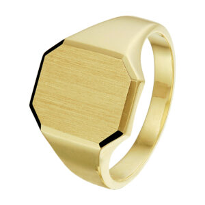 graveerring massief mat gediamanteerd 14K geelgoud