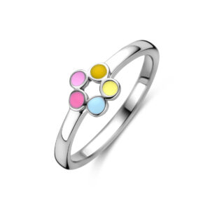 ring emaille bloem zilver gerhodineerd