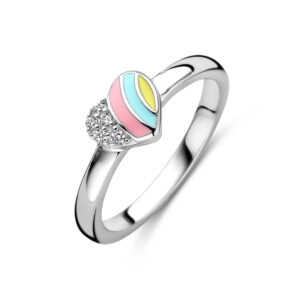 ring hart zirkonia emaille zilver gerhodineerd