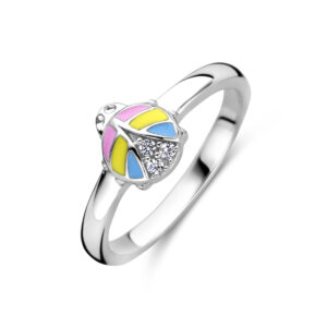 ring lieveheersbeestje zirkonia emaille zilver gerhodineerd